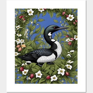 Common Loon Surrounded By Lady's Slipper Flowers Posters and Art